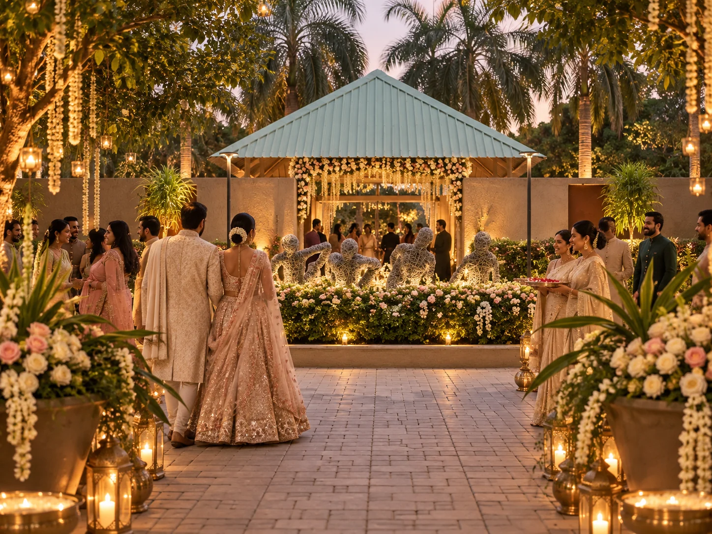 An Indian wedding celebration in the illuminated STARZ grounds