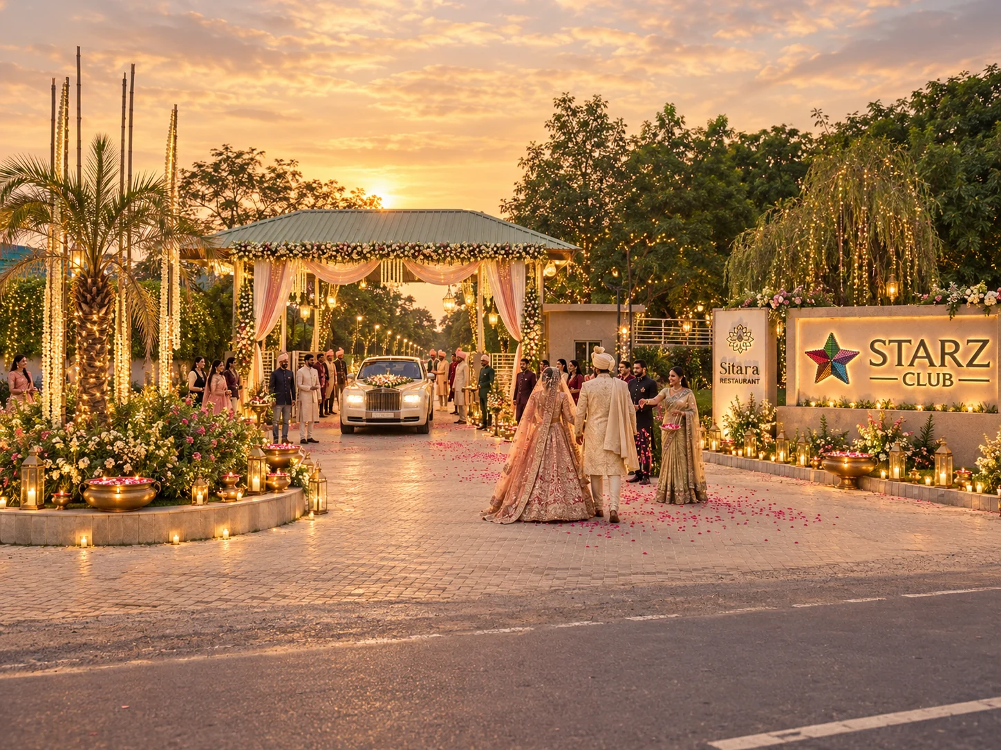 A decorated STARZ entrance welcoming a wedding party